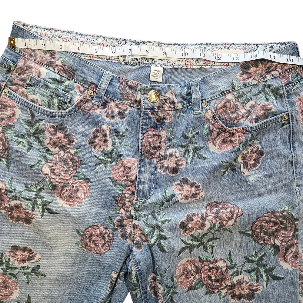 Vintage America Floral Skinny Jeans Rose Print Denim Women 10 Cottagecore Spring - Picture 10 of 11